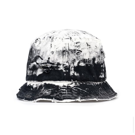 『BLACKBLOND』   Smoke Painted Custom Denim Bucket Hat (White)