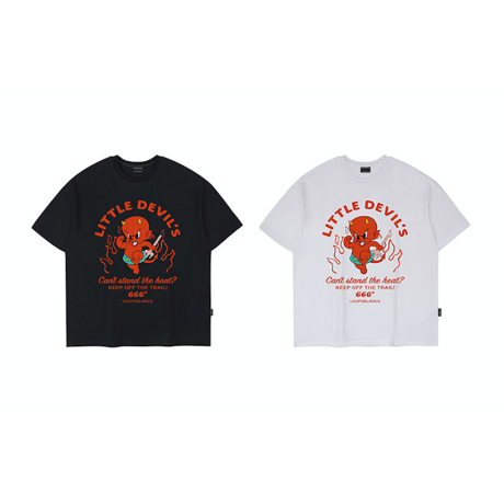 『LOUPS BLANCS』  Little Hot Stuff Ver.1 Oversize Half T-shirt  (White, Black)