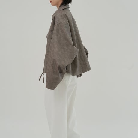 『HIFIFNK』  リンクルレザーオーバーサイズジャケット (Ash Beige)