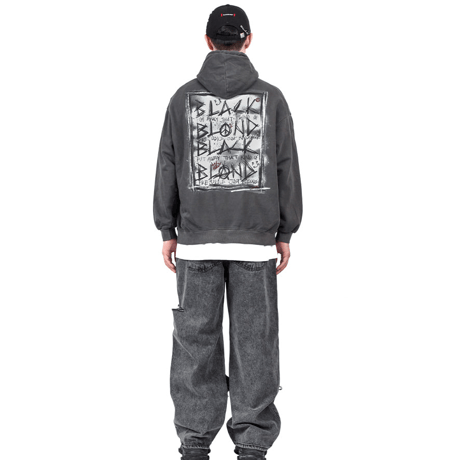 『BLACKBLOND』 　ディスオーダーヒドゥンパッチカスタムワイドデニムパンツ (Vintage Black)