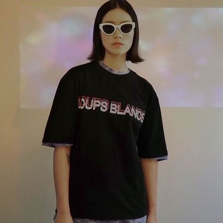 『LOUPS BLANCS』  ダブルロゴグラフィック半袖 Tシャツ (Black)