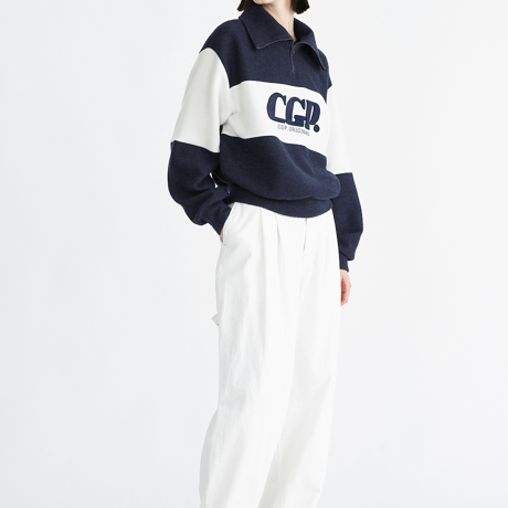 『Code:graphy』 　big collar color block knit half zip-up (Navy)