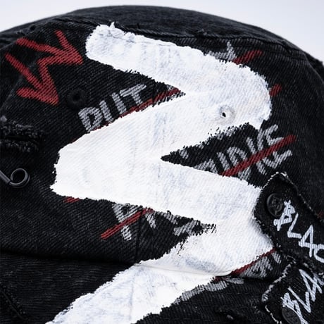 『BLACKBLOND』   smile logo denim bucket hat dirty custom ver. (Black)