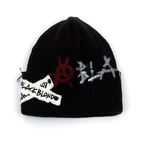 Blackblond Graffiti Logo Patch Beanie (Black, Red )