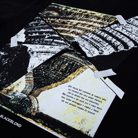 『BLACKBLOND』 　クラッシュドエラロングスリーブ Tシャツ (Black)