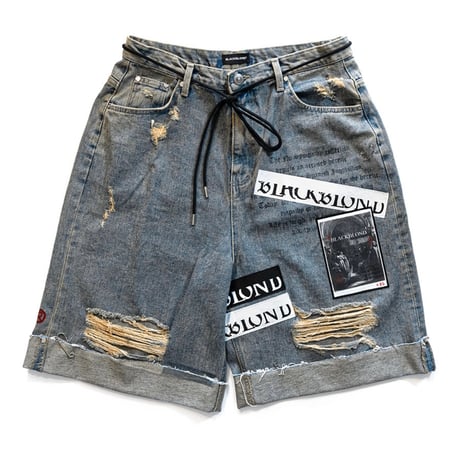 『BLACKBLOND』  Chaos Patch Fold Up Denim Shorts (Rusty Blue)