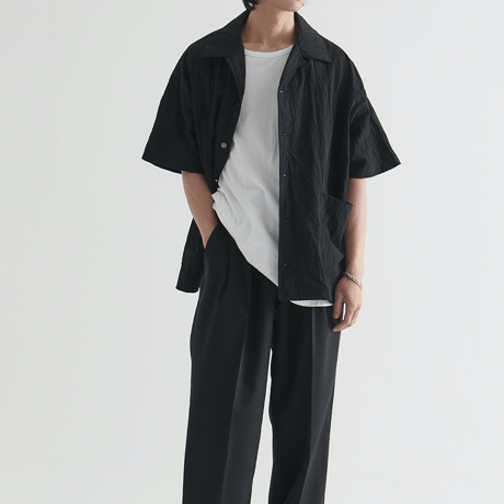 『 BY:L 』    ナイロンクリンクルオーバーシャツ (Black)