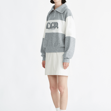 『Code:graphy』 　big collar color block knit half zip-up (Grey)