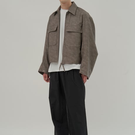 『HIFIFNK』  リンクルレザーオーバーサイズジャケット (Ash Beige)