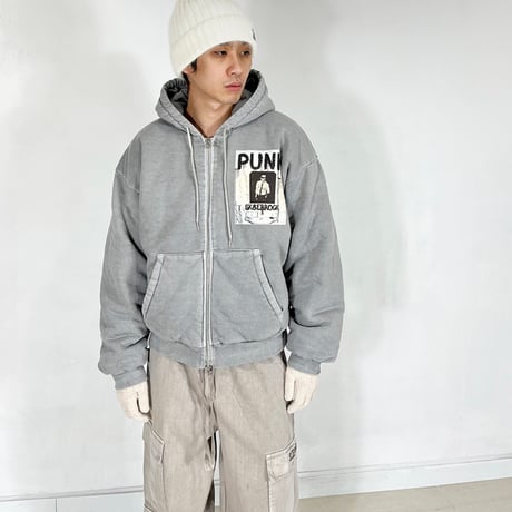 『SK8ER ROCK』 　scribble padded pigment sweat hood zip-up (Gray)