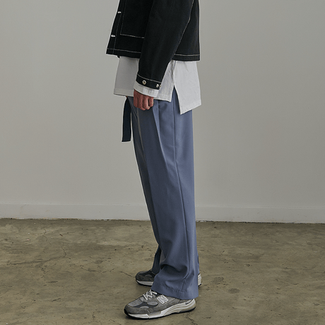 『BY.L 』 ベルトワンタックワイドスラックスパンツ (Greyish Blue)