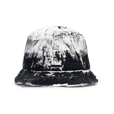 『BLACKBLOND』   Smoke Painted Custom Denim Bucket Hat (White)