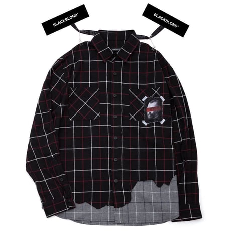 『BLACKBLOND』ブルータルレイヤードチェックシャツ (Black)