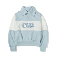 『Code:graphy』 　big collar color block knit half zip-up (Sky Blue)