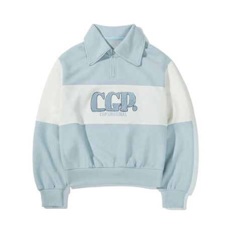 『Code:graphy』 　big collar color block knit half zip-up (Sky Blue)