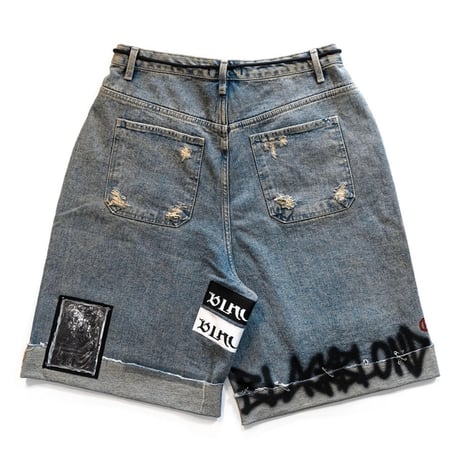 『BLACKBLOND』  Chaos Patch Fold Up Denim Shorts (Rusty Blue)