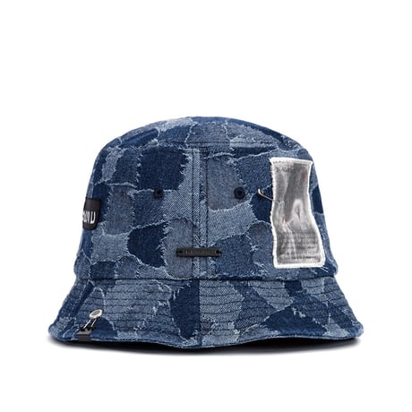『BLACKBLOND』   the apparition patchwork denim bucket hat (Blue)
