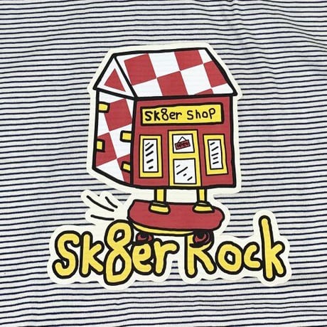 『SK8ER ROCK』 　SK8ショップストライプ半袖 Tシャツ (Navy Blue)