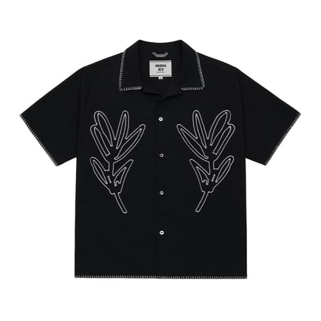 『MURRA AER 』  magnolia needlework half shirts (Black)