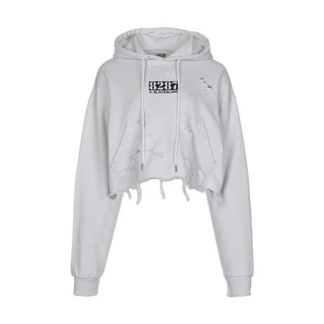 『8287 BY BLACKBLOND』  Center Logo Vintage Crop Hoodie (White)