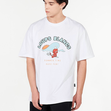 『LOUPS BLANCS』  Little Hot Stuff Ver.4 Oversize Half T-shirt  (White, Black)