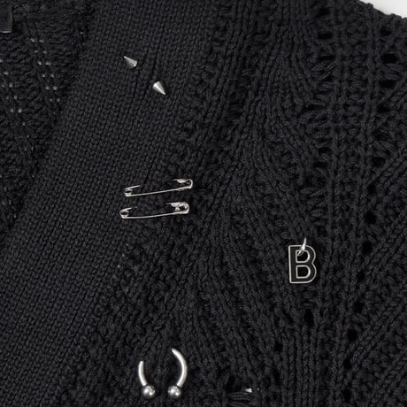 『BLACKBLOND』　vivid graffiti logo rip piercing knit cardigan (Black)