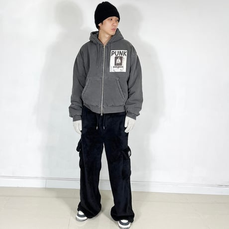 『SK8ER ROCK』 　scribble padded pigment sweat hood zip-up (Charcoal)