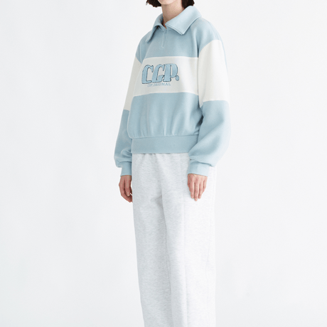 『Code:graphy』 　big collar color block knit half zip-up (Sky Blue)