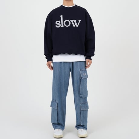 『SLOW RECORD HOUSE』　SLOW パッチスウェットシャツ (Navy)