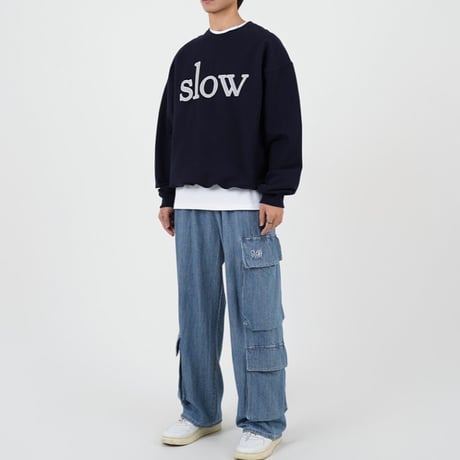『SLOW RECORD HOUSE』　SLOW パッチスウェットシャツ (Navy)