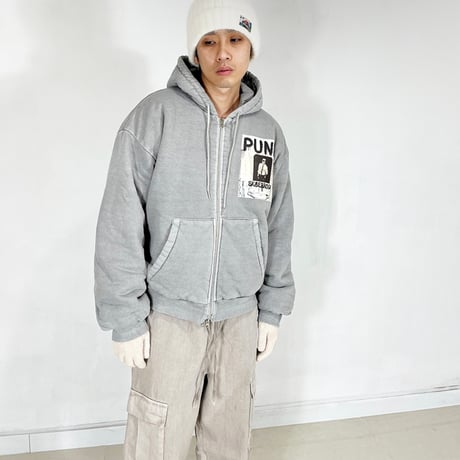 『SK8ER ROCK』 　scribble padded pigment sweat hood zip-up (Gray)