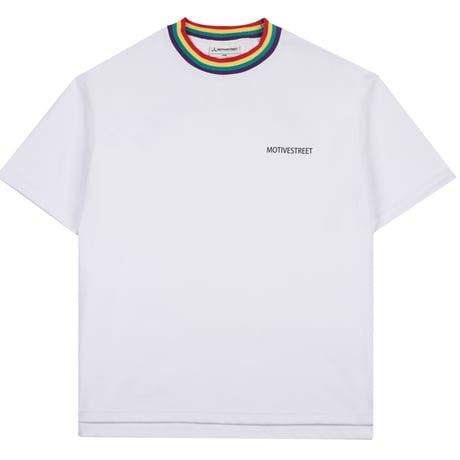 『Motivestreet』 レインボーネックポイントTシャツ  (White)