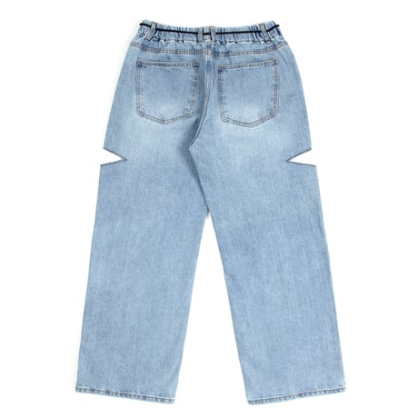 『BLACKBLOND』 　ベーシックカットアウトオーバーフィットデニムパンツ (Light Blue)