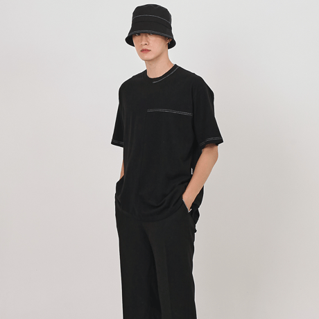 『 BY:L 』    ステッチアンネックTシャツ (Black)