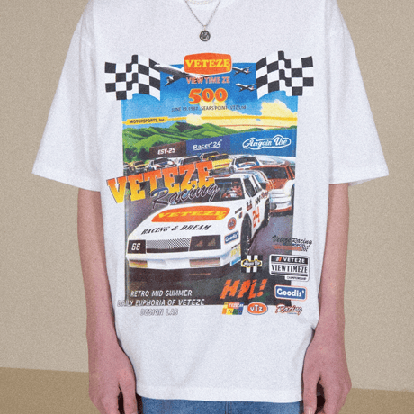 『VETEZE』 　クラシックレーシングハーフ Tシャツ  (White)