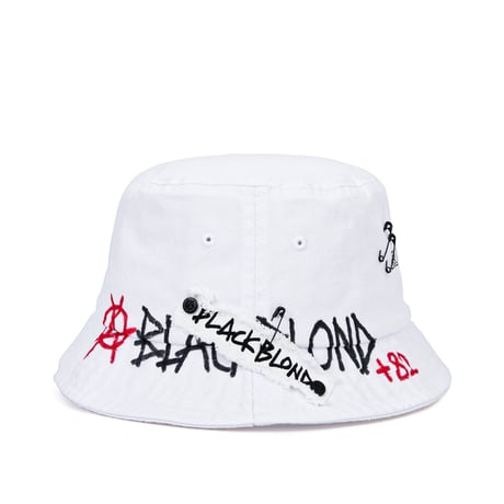 『BLACKBLOND』 ボーダーグラフィティーロゴバケットハットカスタムVer. (White)