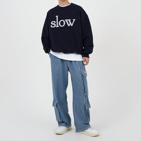 『SLOW RECORD HOUSE』　SLOW パッチスウェットシャツ (Navy)