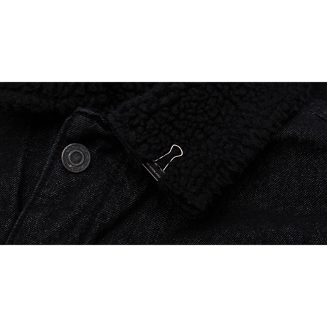 『BLACKBLOND』   Shearling Collar Graffiti Logo Denim Jacket (Black)