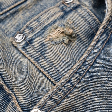 『BLACKBLOND』  Chaos Patch Fold Up Denim Shorts (Rusty Blue)