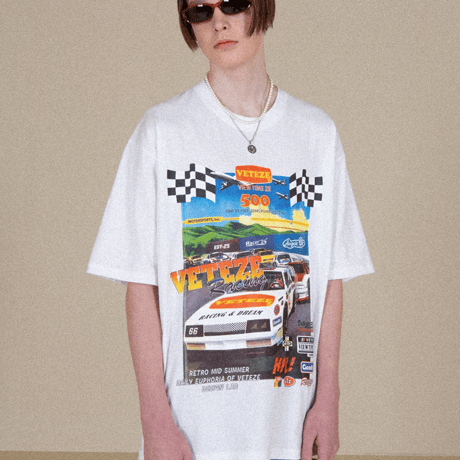 『VETEZE』 　クラシックレーシングハーフ Tシャツ  (White)