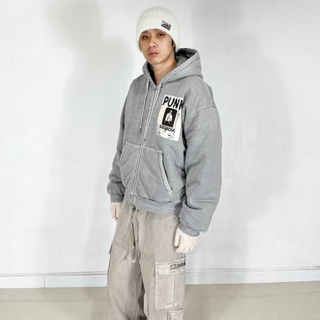 『SK8ER ROCK』 　scribble padded pigment sweat hood zip-up (Gray)