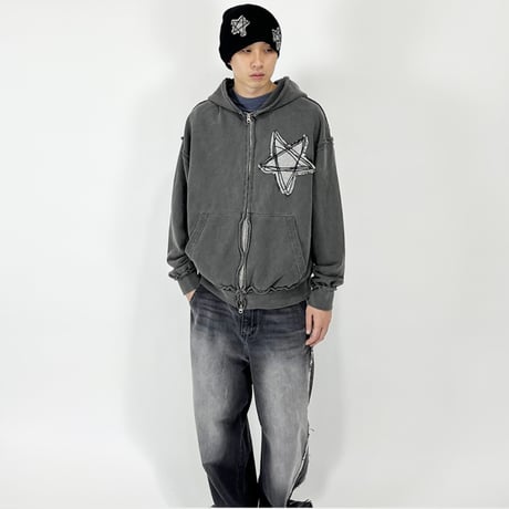 『SK8ER ROCK』 　スターリバースピグメントスウェットパーカージップアップ (Charcoal)