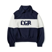『Code:graphy』 　big collar color block knit half zip-up (Navy)