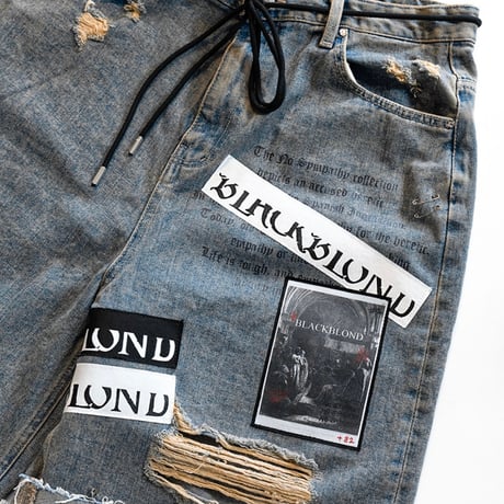 『BLACKBLOND』  Chaos Patch Fold Up Denim Shorts (Rusty Blue)