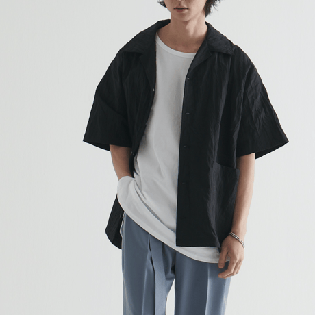 『 BY:L 』    ナイロンクリンクルオーバーシャツ (Black)