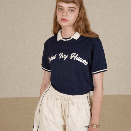 『VETEZE』 　オールドアイビークラシックカラーハーフ Tシャツ  (Navy)