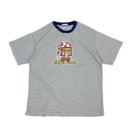 『SK8ER ROCK』 　SK8ショップストライプ半袖 Tシャツ (Navy Blue)