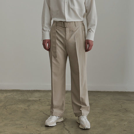 『BY.L 』 ベルトワンタックワイドスラックスパンツ (Sand Beige)