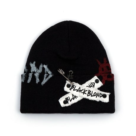 Blackblond Graffiti Logo Patch Beanie (Black, Red )