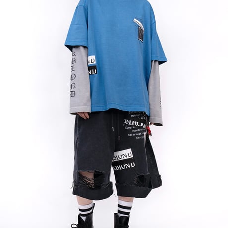 『BLACKBLOND』  Chaos Patch Fold Up Denim Shorts (Black)